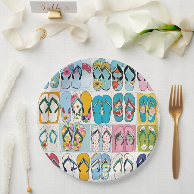 Insel Summer Beach Urlaub Floral Flip Flops Pappteller (Hochzeit)