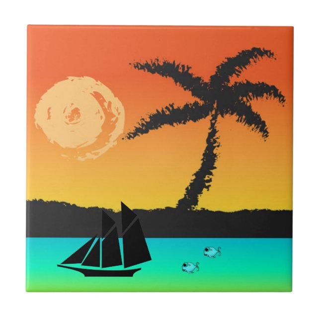 Insel Sunset Fliese (Vorderseite)