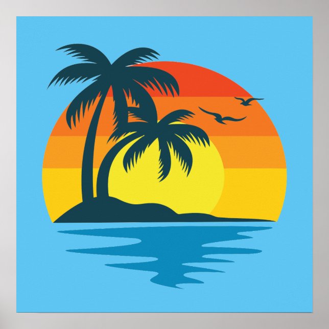 Insel Sunset Tropical Beach Palm Tree Ozean Poster (Vorne)