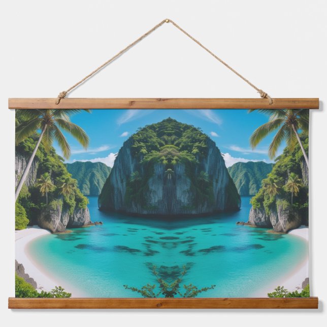 Insel Träume auf der Mauer Wandteppich Mit Holzrahmen (Vorne)