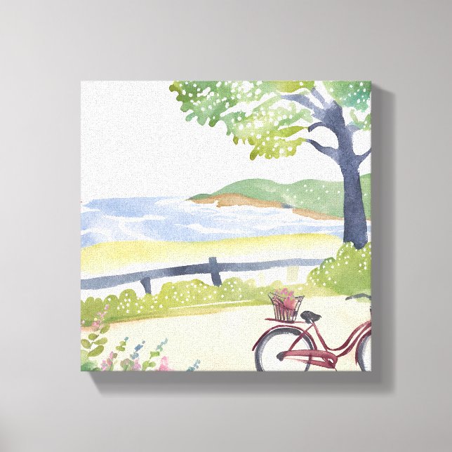 Inselfahrrad | Martha's Vineyard Watercolor Leinwanddruck (Vorderseite)