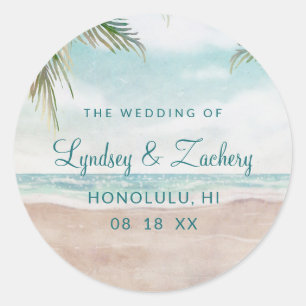Inselluft Gemalte Strandszene Monogramm Hochzeit Runder Aufkleber