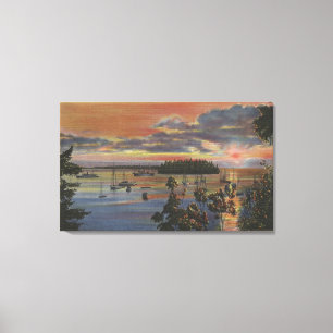 Inseln von unterem Columbia River bei Sunsetand Leinwanddruck