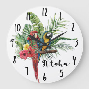 Inselparadies Vögel Tropisch Floral Botanisch Große Wanduhr