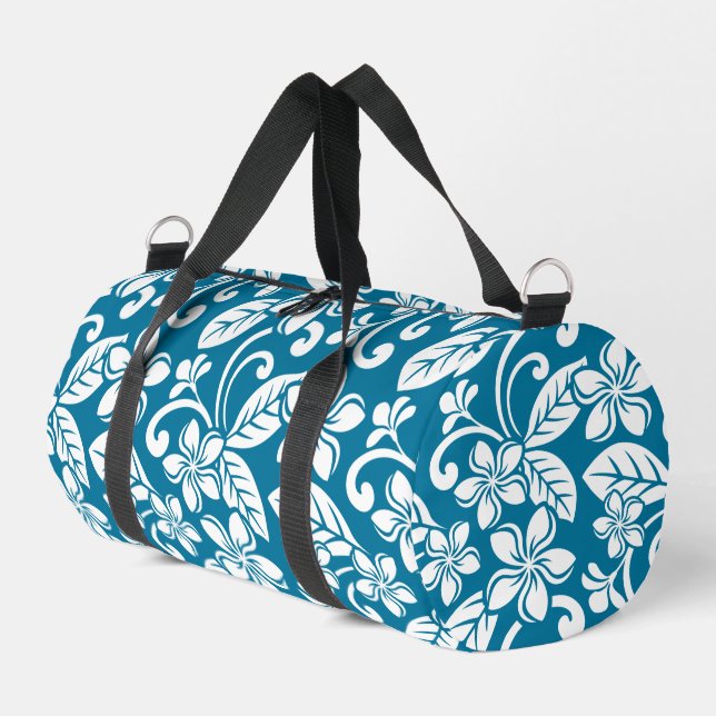 INSELPLUMERIA-MUSTER IN KARIBISCHE BLAUE DUFFLE BAG (Linke Seite)