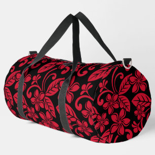 INSELPLUMERIA-MUSTER IN SCHWARZ/ROT DUFFLE BAG