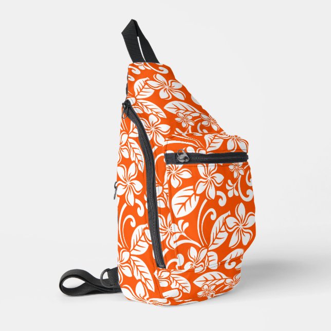 INSELPLUMERIA-MUSTER IN SEHR ORANGE CROSSBODY BAG (Linke Seite)