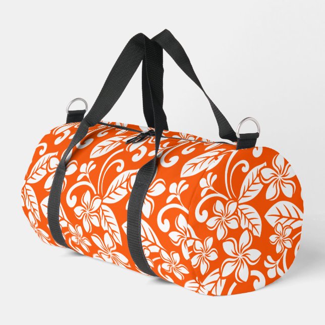 INSELPLUMERIA-MUSTER IN SEHR ORANGE DUFFLE BAG (Linke Seite)