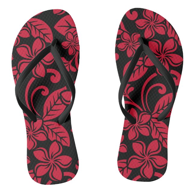INSELPLUMERIE (SCHWARZ/ROT) Paar Flip Flops (Fußbett)