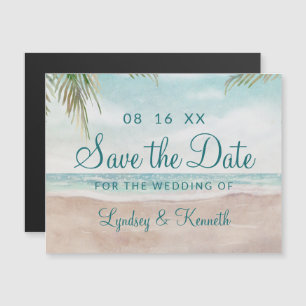 Inselschönheit Gemalte Strandhochzeit Save the Dat Magnetkarte