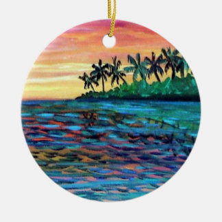 Inselsonnenuntergang-Weihnachtsbaumanhänger Keramikornament