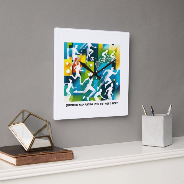 Inspiration Athlete Clock - Motivierend Geschenk Quadratische Wanduhr (Büro)