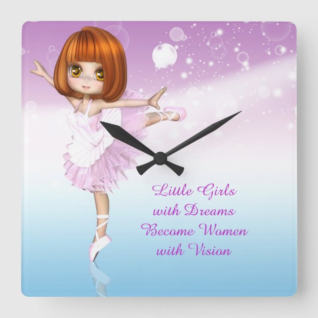 Inspiration Ballerina Little Girls Traumangebot Quadratische Wanduhr (Vorderseite)
