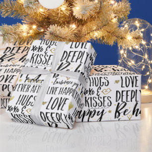 Inspiration Black Gold Liebe Kisses XOXO Herz Geschenkpapier