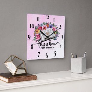 Inspiration/Blume/Bibel/Kreuzschrift Quadratische Wanduhr