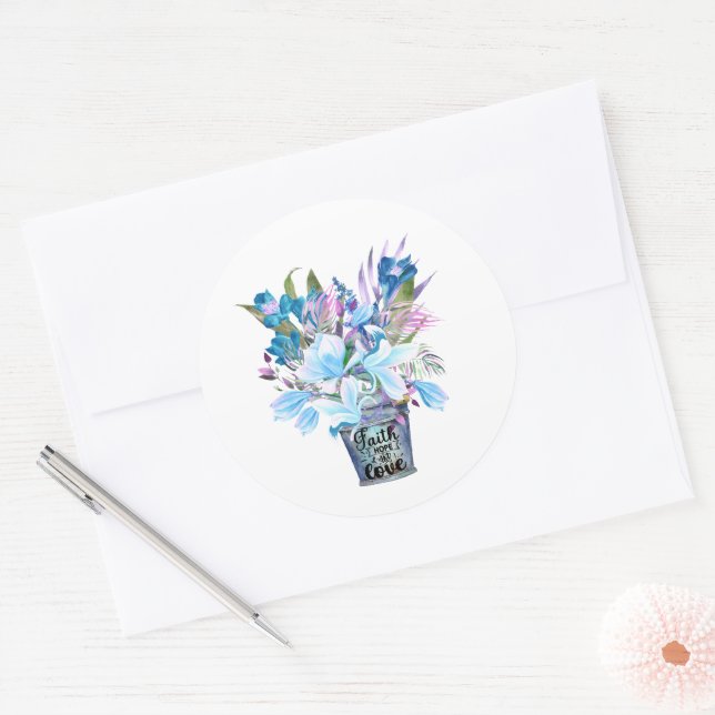 Inspiration Blume Bucket Blue Faith Hope Liebe Runder Aufkleber (Umschlag)