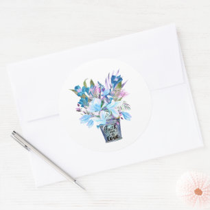 Inspiration Blume Bucket Blue Faith Hope Liebe Runder Aufkleber