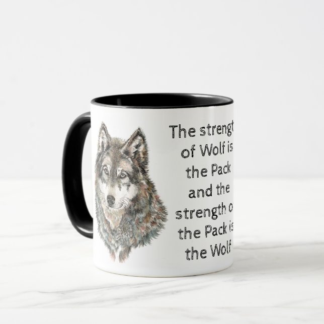 Inspiration Family Quote Wolf Aquarelltier Tasse (Vorderseite Links)