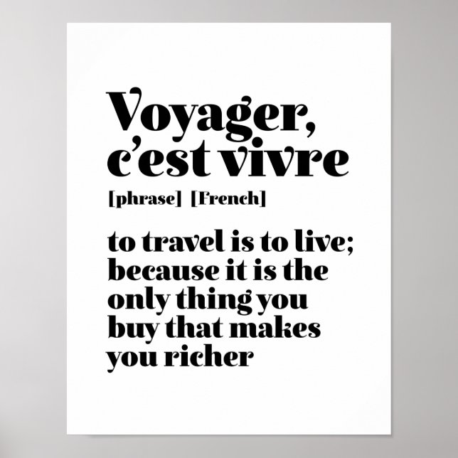 Inspiration Französisch Reise Voyager C'est Vivre Poster (Vorne)