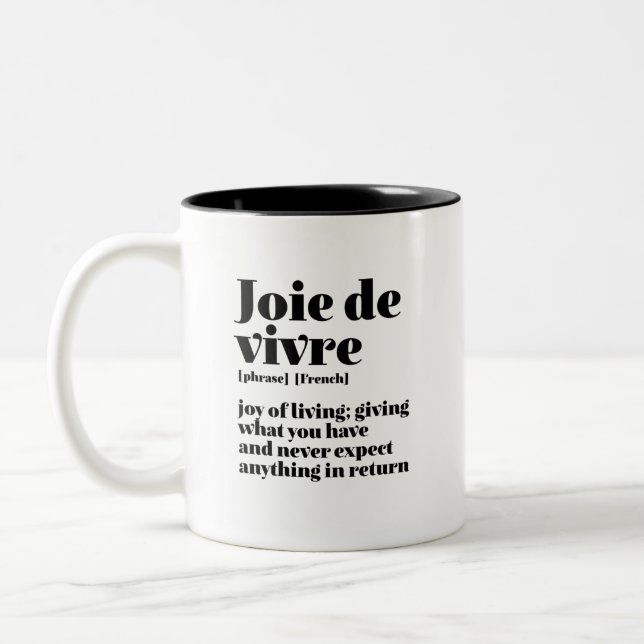 Inspiration Französisch Word Joy of Life Vivre Zweifarbige Tasse (Links)