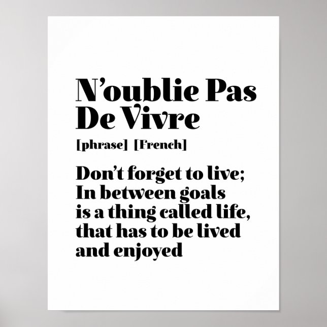 Inspiration Französisch Zitat Pas De Vivre Poster (Vorne)