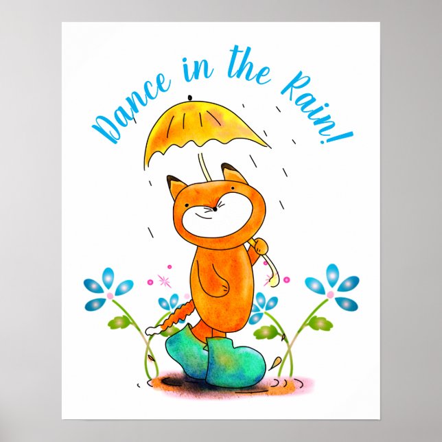 Inspiration Frühlingsfox mit Regenschirm Poster (Vorne)