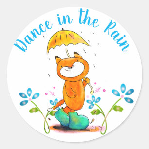 Inspiration Frühlingsfox mit Regenschirm Runder Aufkleber