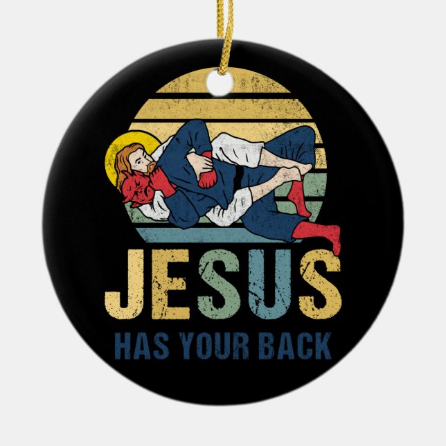 Inspiration Jesus hat Ihren Rücken Jiu Jitsu Retro Keramik Ornament (Vorne)