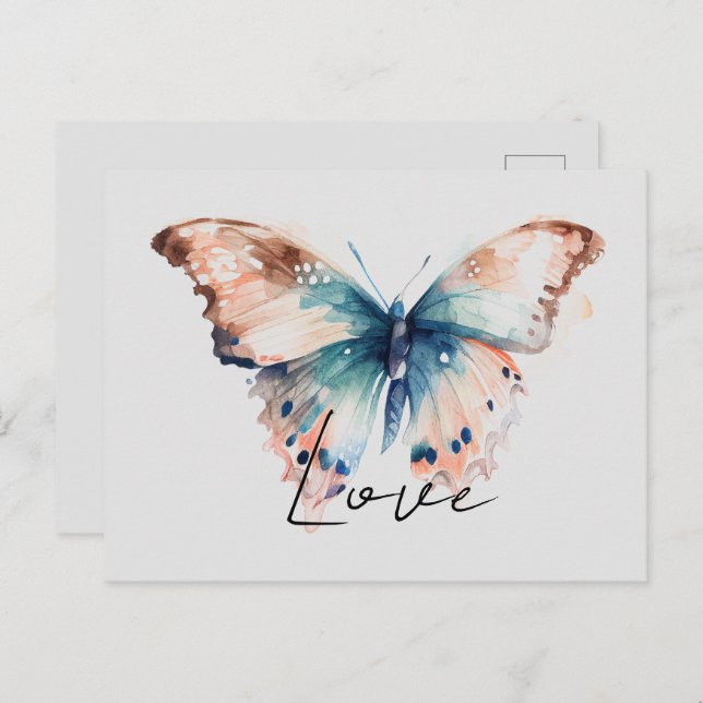 Inspiration Liebe Aqua Blue Butterfly Postkarte (Vorne/Hinten)