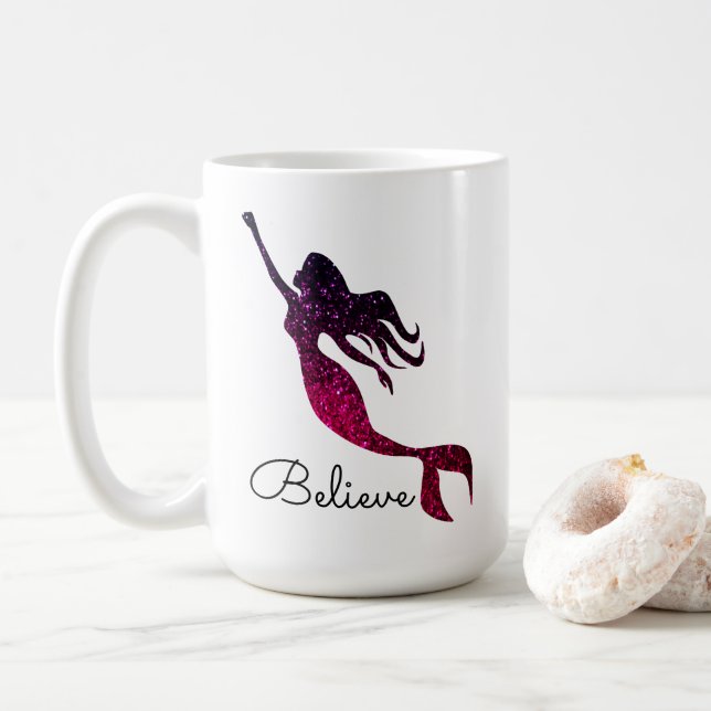Inspiration Lila Meerjungfrau Silhouette glauben Kaffeetasse (Mit Donut)