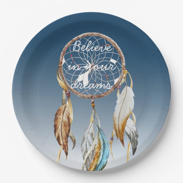 Inspiration Navy Blue Ombre Dream Catcher Pappteller (Vorderseite)