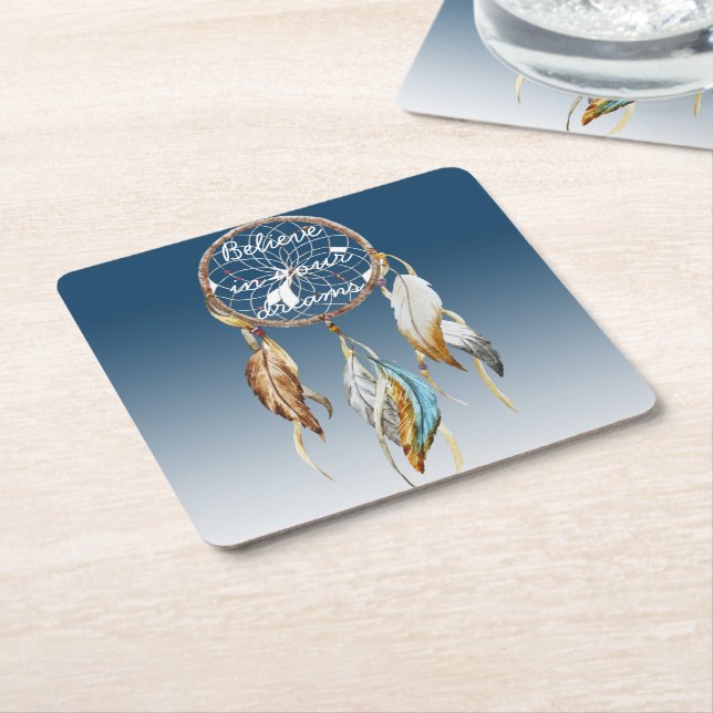 Inspiration Navy Blue Ombre Dream Catcher Rechteckiger Pappuntersetzer (angewinkelt)