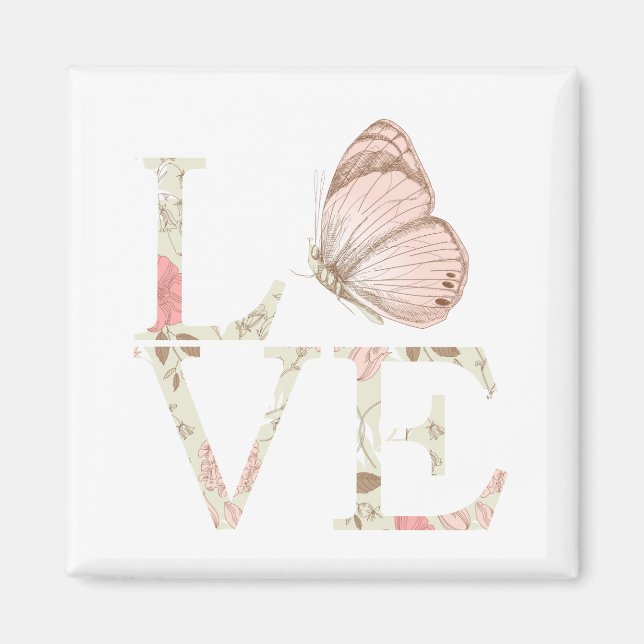 Inspiration Pink Liebe Schmetterling Blume Magnet (Vorne)