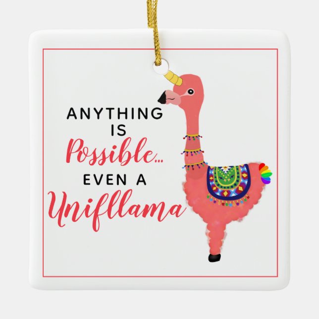 Inspiration Pink Unicorn Flamingo Llama Xmas Keramikornament (Vorderseite)