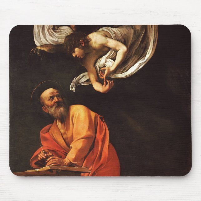 Inspiration Saint Matthew Caravaggio Malkunst Mousepad (Vorne)