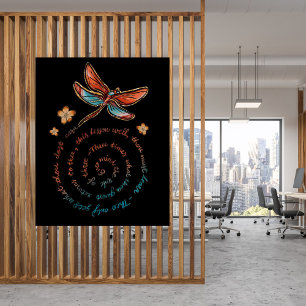 Inspiration Spirale Zitat Peach & Aqua Dragonfly Poster