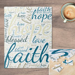 Inspiration und Glaube Text in Blues, Tans Puzzle<br><div class="desc">Dieses Jigsaw Puzzle mit seinen inspirierenden Wörtern "Hoffnung, Glaube, Liebe, Gesegnet" und "Dankbar" ist wunderbar in Blues- und Tanztönen angeordnet. Die beruhigende Farbpalette schafft eine beruhigende Atmosphäre, während die aussagekräftigen Worte eine Touch von Positivität und Motivation hinzufügen. Ideal für eine entspannende Rätselsitzung, dient es als Erinnerung der einfachen Freuden des...</div>
