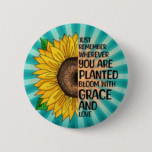 Inspiration und handgezeichnete Sonnenblume Button (Vorderseite)