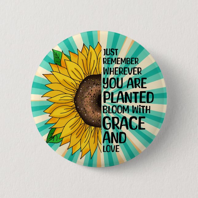 Inspiration und handgezeichnete Sonnenblume Button (Vorderseite)