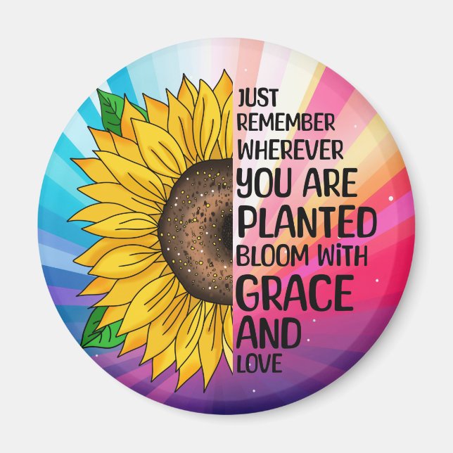 Inspiration und handgezeichnete Sonnenblume Magnet (Vorne)