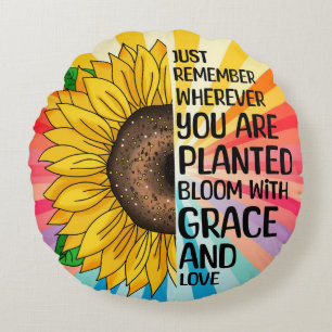 Inspiration und handgezeichnete Sonnenblume Rundes Kissen