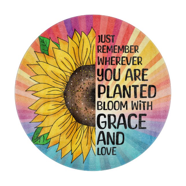 Inspiration und handgezeichnete Sonnenblume Schneidebrett (Vorderseite)