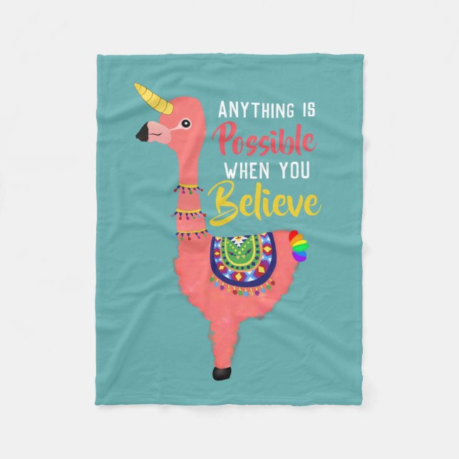 Inspiration Unicorn Flamingo Llama glauben Zitat Fleecedecke (Vorderseite)