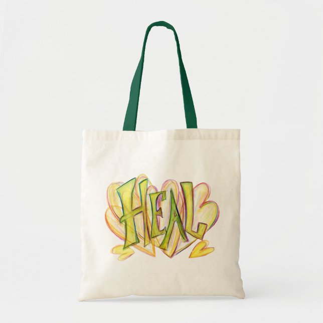 Inspiration Word Heart Green Handled Tote Bag Tragetasche (Vorne)