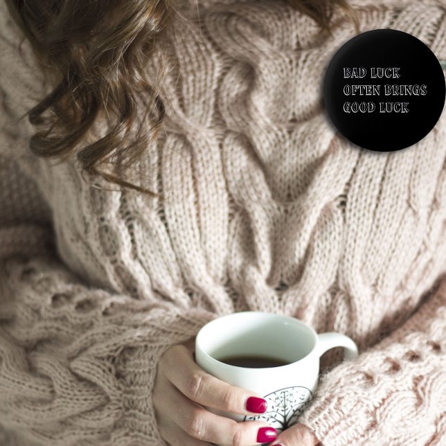 Inspiration Wort Glück bringt weißes Schwarz Button (Von Creator hochgeladen)