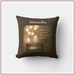 Inspiration Zitat Brown Bokeh Lights Kissen
