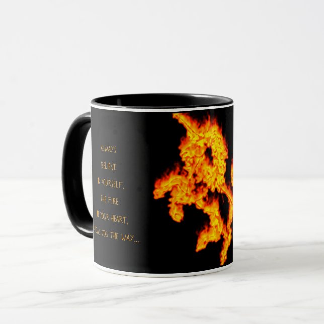 Inspiration Zitat glauben Feuer Einhorn Flammen Tasse (Vorderseite Links)