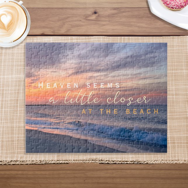 Inspiration Zitat Himmel scheint am Strand Naher Puzzle (Inspirational Quote Heaven Seems Closer At Beach Jigsaw Puzzle)