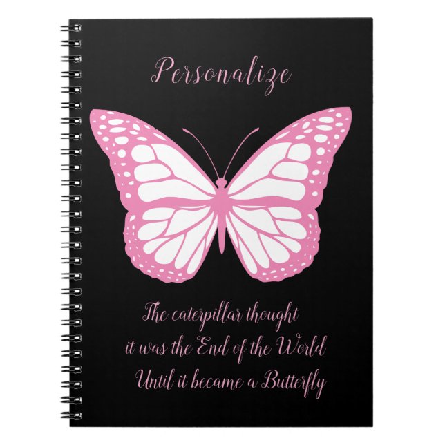 Inspiration Zitat Pink Black Butterfly Notebook Notizblock (Vorderseite)