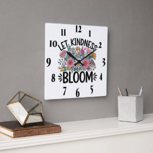 Inspiration/Zitat/Redewendungen/Blume Quadratische Wanduhr